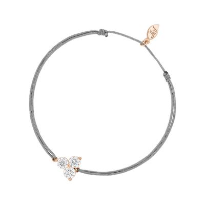 Pulsera de la suerte con tres circonitas, baño de oro rosa de 18 K, gris