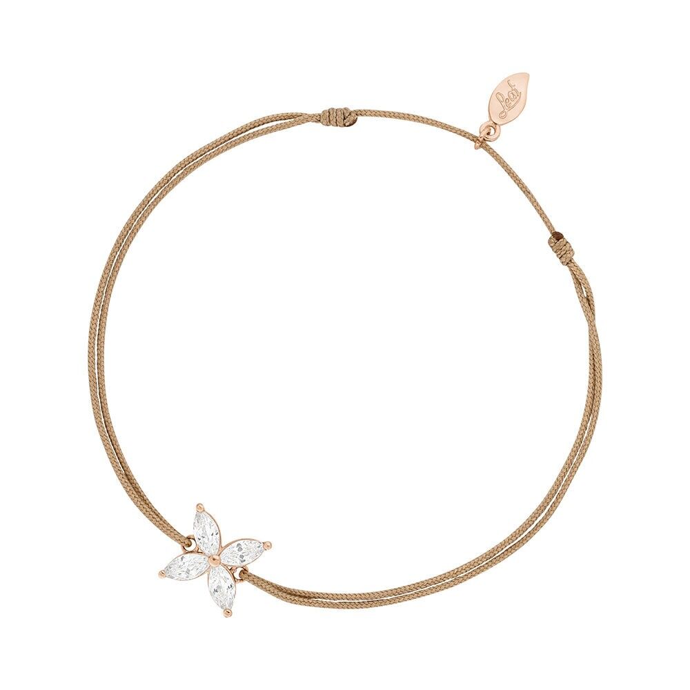 Lucky bracelet Leaf Flower, 18k rose gold plated, beige