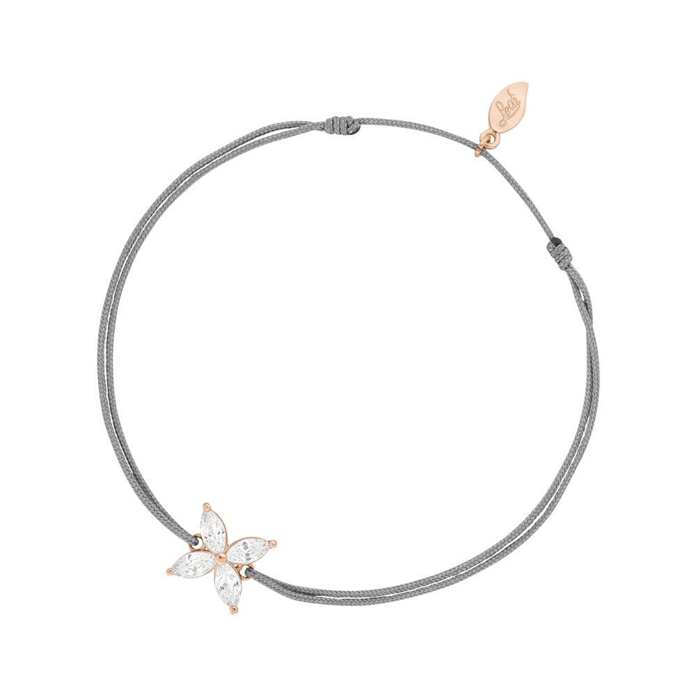Glücksbändchen Leaf Flower, 18 K Rosegold vergoldet, Grau