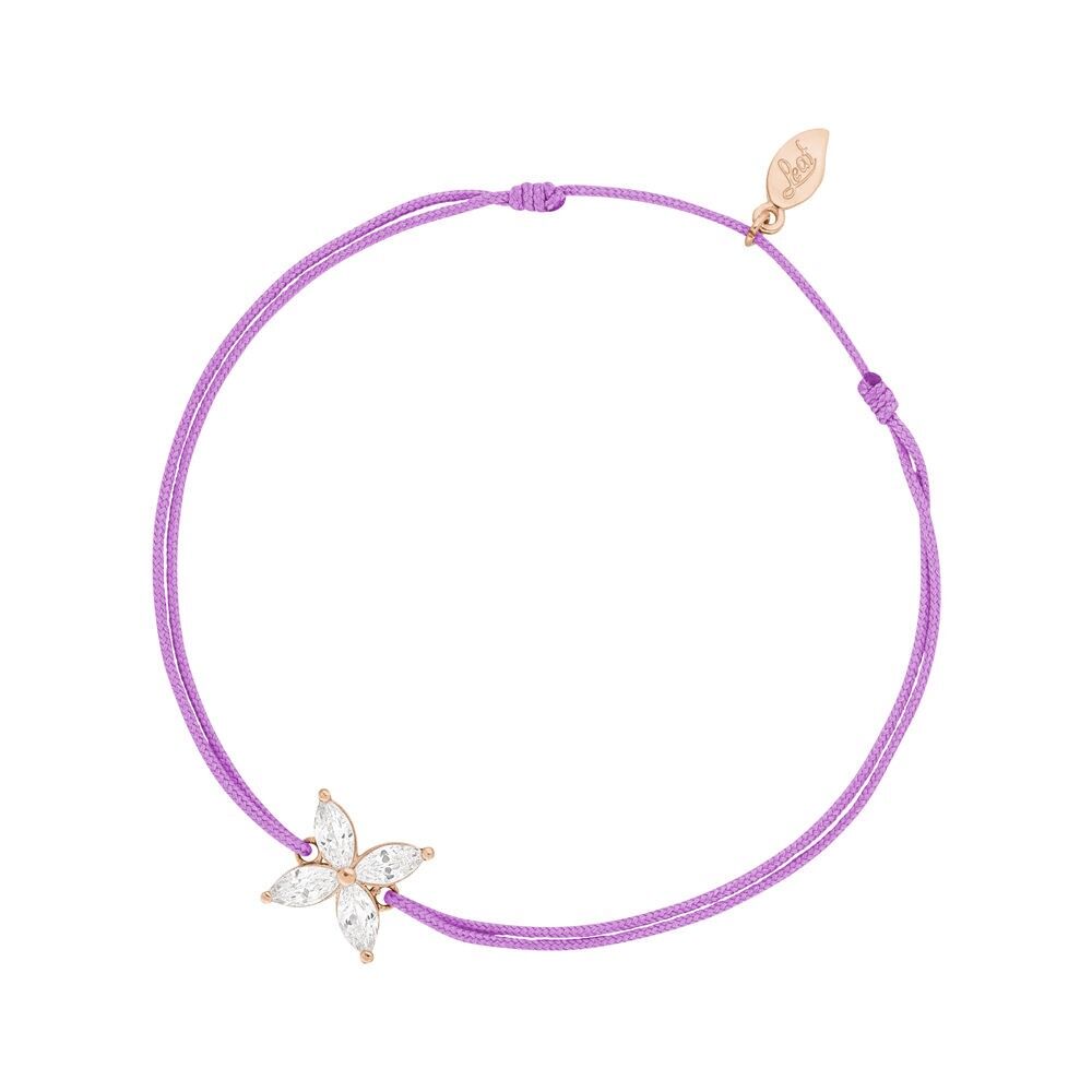 Lucky bracelet Leaf Flower, 18k rose gold plated, violet