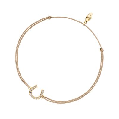 Bracciale portafortuna a ferro di cavallo, placcato oro giallo 18k, beige