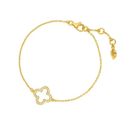 Pulsera hoja de trébol, baño de oro amarillo de 18 k