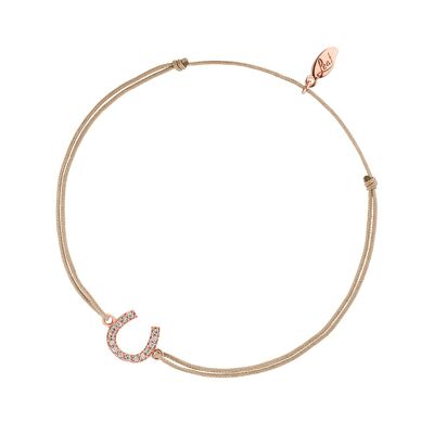 Brazalete de herradura de la suerte, chapado en oro rosa de 18k, beige