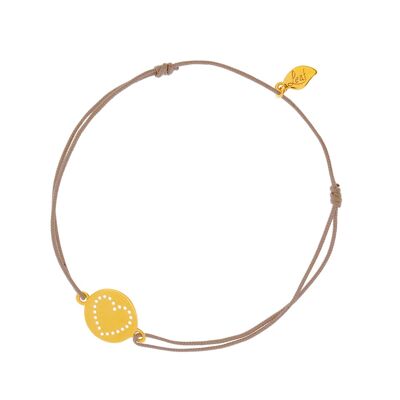 Disc HEART lucky bracelet, yellow gold plated, beige