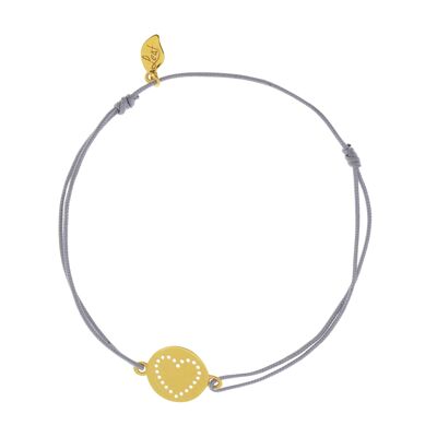 Bracelet porte-bonheur Disc HEART, plaqué or jaune, gris