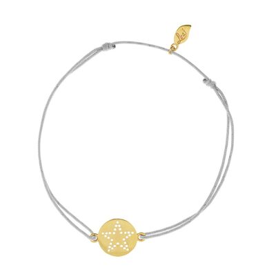 Pulsera de la suerte Disc STAR, baño de oro amarillo, gris