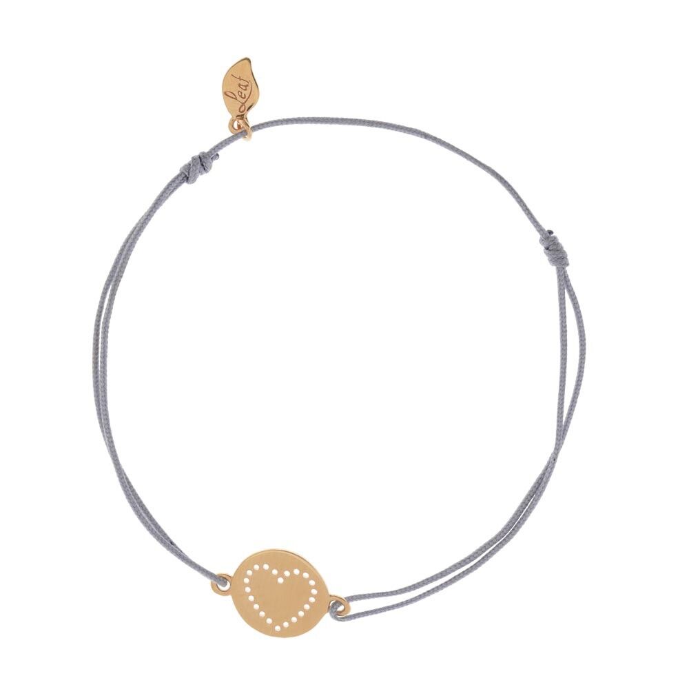 Glücksbändchen Disc HEART, Roségold vergoldet, grau