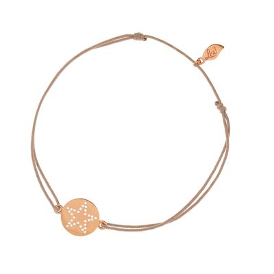 Pulsera de la suerte Disc STAR, baño de oro rosa, beige