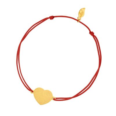 Pulsera de la suerte Heart-Disc, mate, baño de oro amarillo, rojo