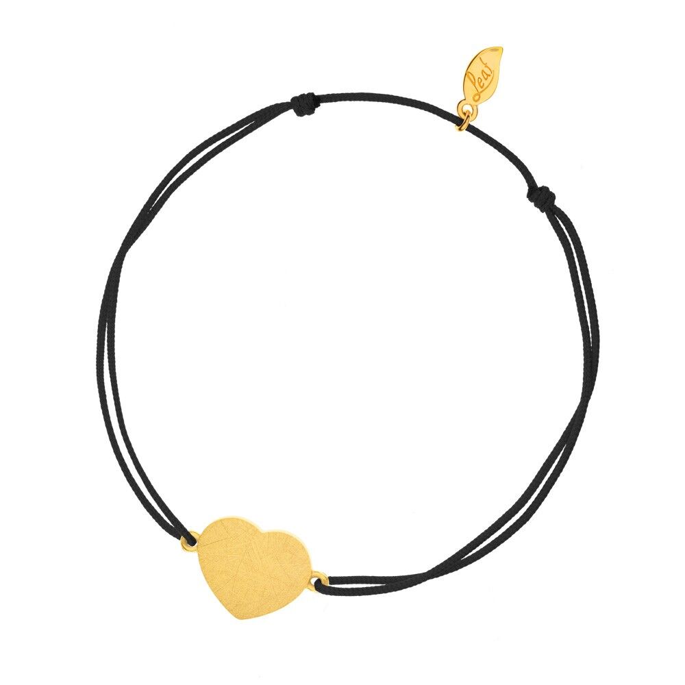 Lucky bracelet Heart-Disc, matt, yellow gold plated, black
