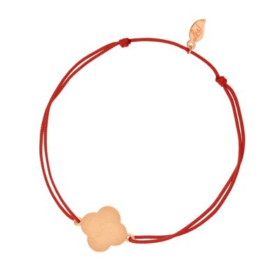 Bracelet porte-bonheur disque trèfle, mat, plaqué or rose, rouge