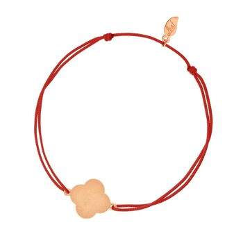Bracelet porte-bonheur disque trèfle, mat, plaqué or rose, rouge 1