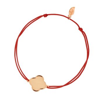 Bracelet porte-bonheur disque trèfle, mat, plaqué or rose, rouge 2