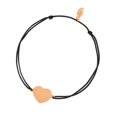 Bracelet porte-bonheur disque coeur, mat, plaqué or rose, noir