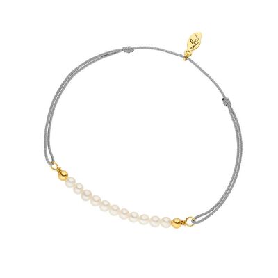 Pulsera Luck con perlas, baño de oro amarillo de 18 k, gris