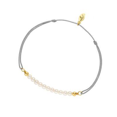 Bracelet porte-bonheur perle, plaqué or jaune 18 carats, gris
