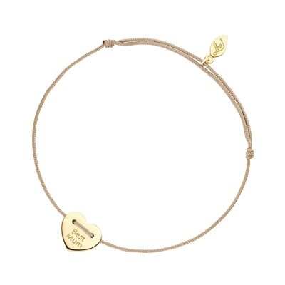 Bracelet porte-bonheur "Best Mum", plaqué or or jaune 18 carats, beige