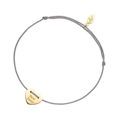 Bracciale portafortuna "Best Sister", placcato oro giallo 18k, grigio