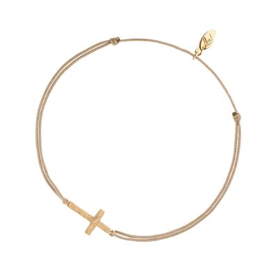 Lucky ribbon cross, 18 k yellow gold plated, beige