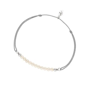 Bracelet porte-bonheur perle, argent sterling 925, gris 1