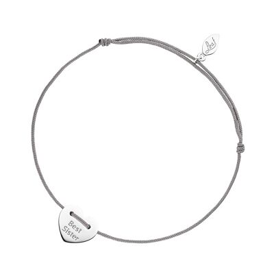 Pulsera de la suerte "Best Sister", plata de ley 925, gris