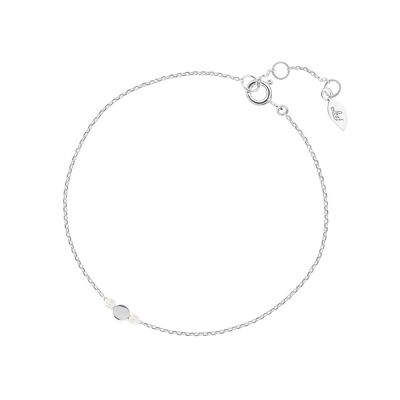 Pulsera redonda con perla, plata de ley 925, bañada en rodio