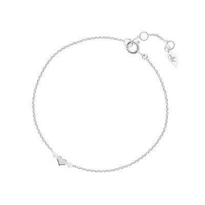 Pulsera corazón con perla, plata de ley 925, baño de rodio