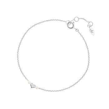 Bracelet coeur avec perle, argent sterling 925, plaqué rhodium