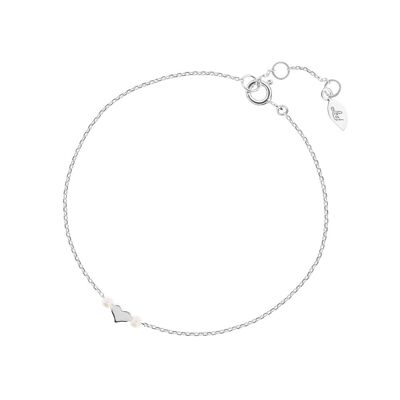 Bracelet heart with pearl, 925 sterling silver, rhodium plated