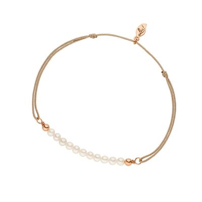 Pulsera Luck con perlas, baño de oro rosa de 18 k, beige