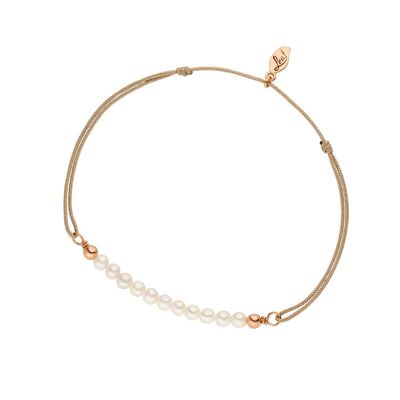 Bracelet porte-bonheur perle, plaqué or rose 18 carats, beige