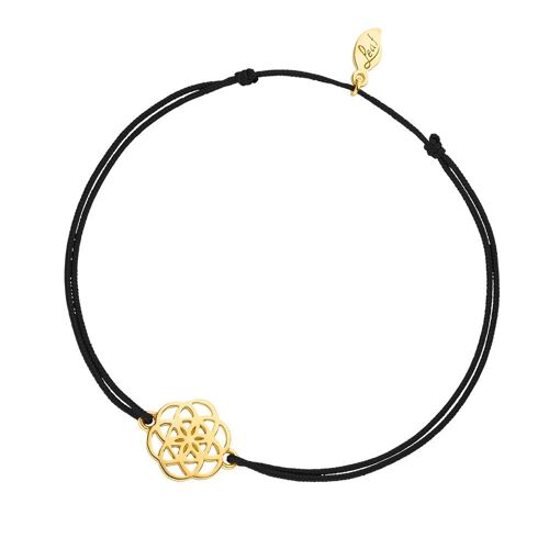 Glücksbändchen Flower of Life, 18K Gelbgold vergoldet, Schwarz