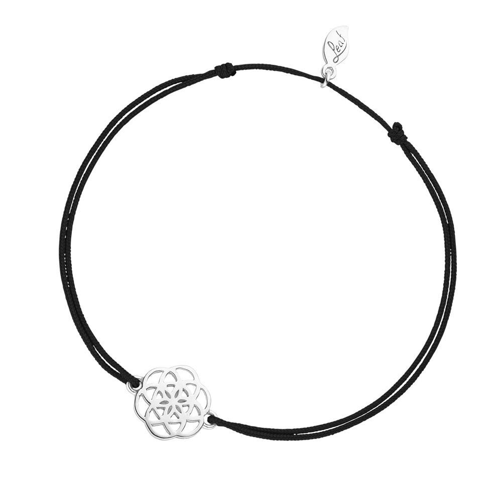 Bracciale portafortuna Fiore della vita, argento sterling 925, nero