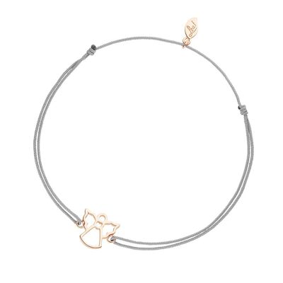 Bracelet porte-bonheur ange, gris, plaqué or rose 18 carats