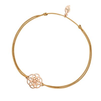 Pulsera de la suerte Flor de la vida, baño de oro rosa de 18 quilates, beige