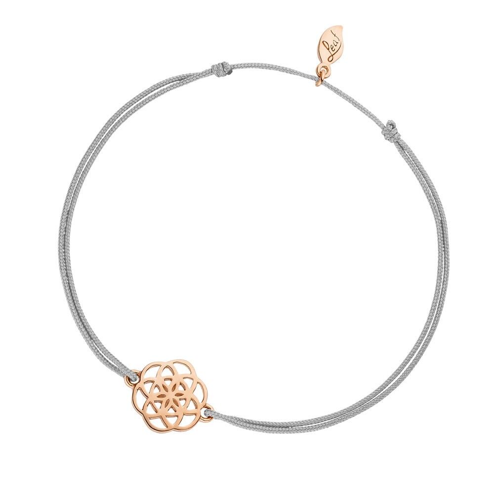 Glücksbändchen Flower of Life, 18K Rosegold vergoldet, Grau