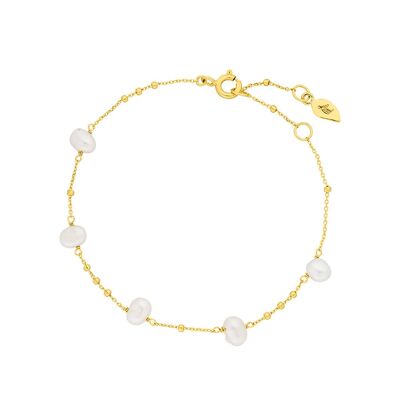 Pulsera de perlas, chapada en oro amarillo de 18 quilates