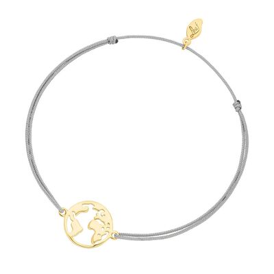 Bracelet porte bonheur globe, plaqué or jaune 18 carats, gris