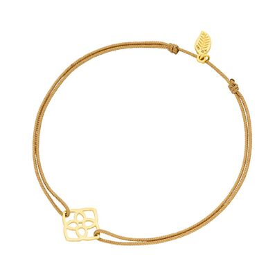 Bracelet porte-bonheur Heart Flower, plaqué or or jaune 18 carats, beige