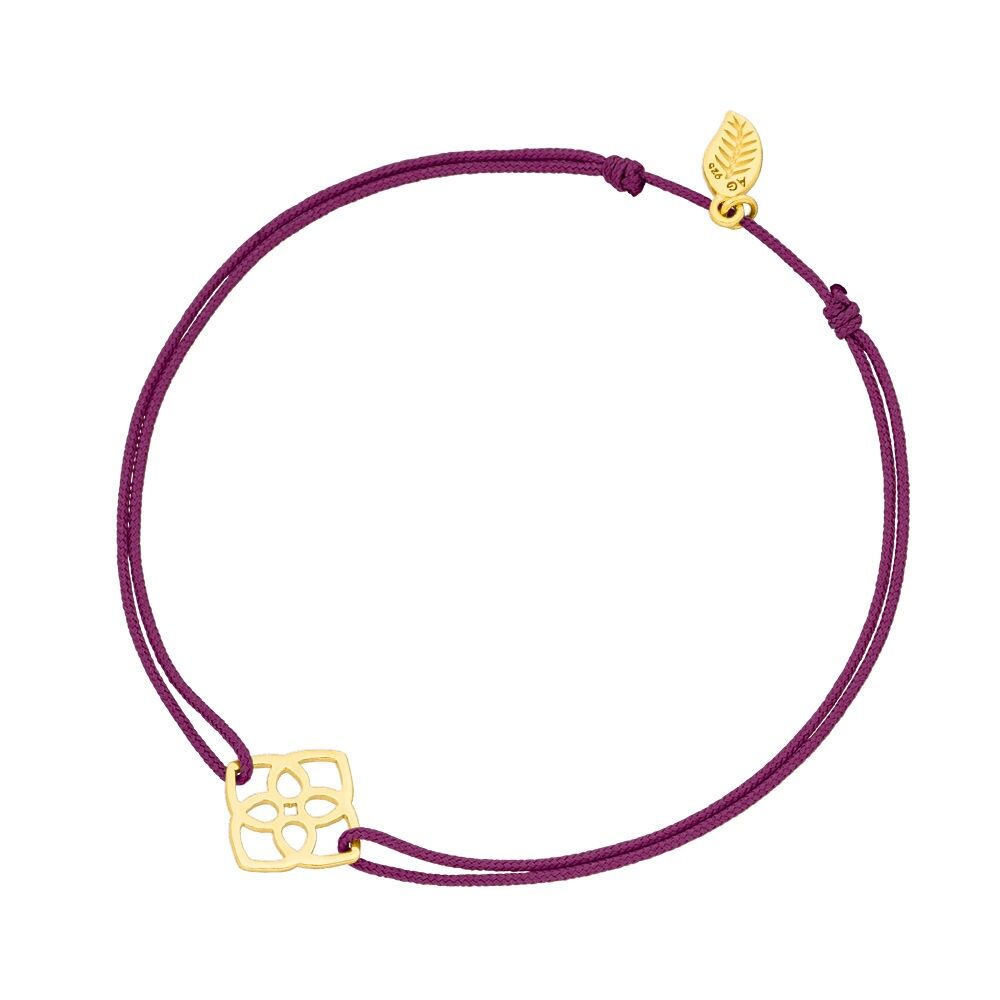 Bracciale portafortuna Heart Flower, placcato oro giallo 18 carati, Bordeaux