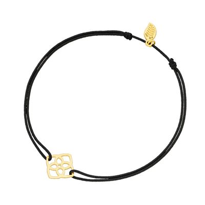 Pulsera de la suerte Heart Flower, baño de oro amarillo de 18 quilates, negro