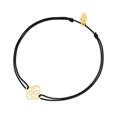Lucky bracelet Heart Flower, 18K yellow gold plated, black