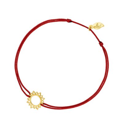 Lucky bracelet Sun Flower, 18K yellow gold plated, red