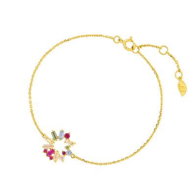 Bracelet CUBE FLOWER, zircone multicolore, plaqué or jaune 18 carats