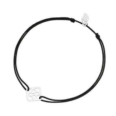 Pulsera de la suerte Heart Flower, plata de ley 925, negro