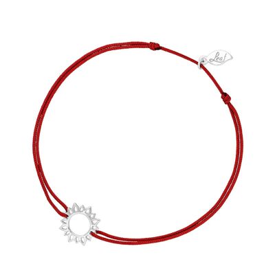 Pulsera de la Suerte Flor del Sol, Plata de Ley 925, Rojo