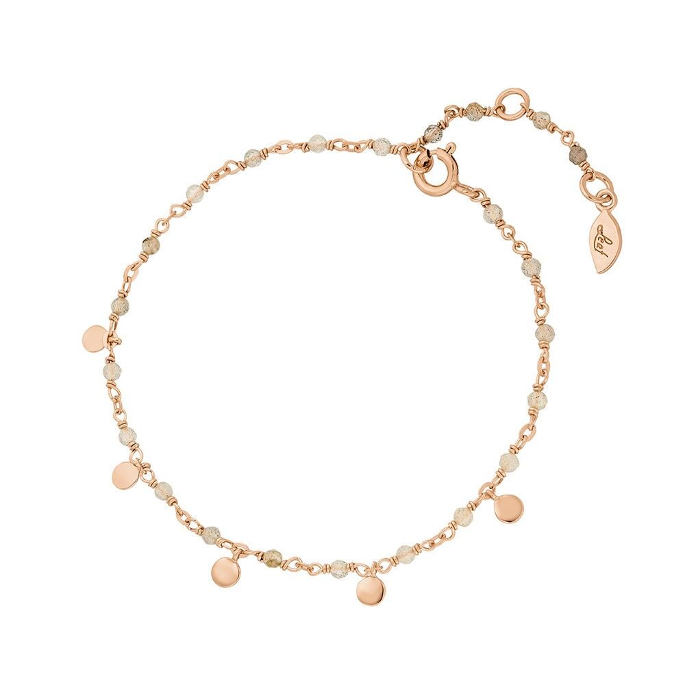 Arco iris, brazalete de labradorita, baño de oro rosa de 18 quilates