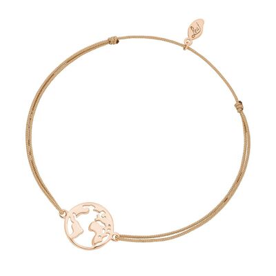 Luck bracelet globe, 18 k rose gold plated, beige