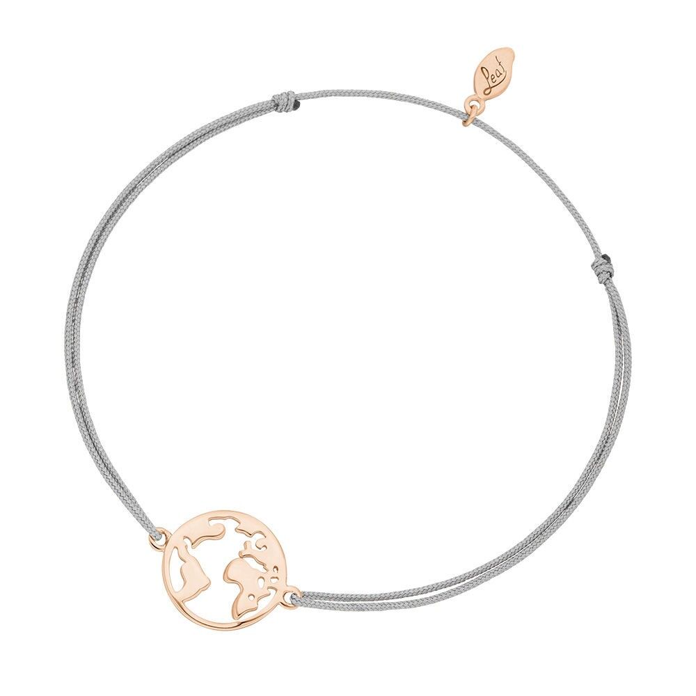 Glücksarmband Weltkugel, 18 K Rosegold vergoldet, Grau