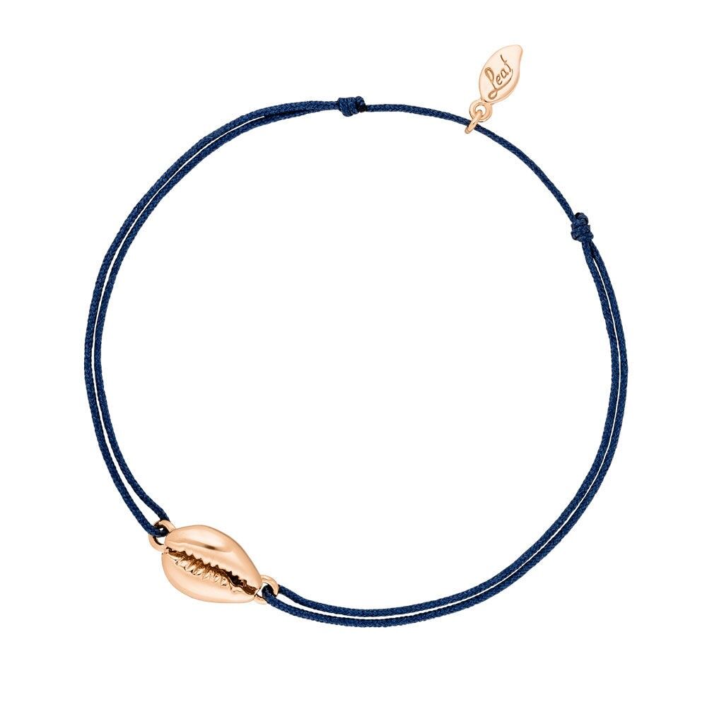 Cowrie Shell lucky bracelet, 18k rose gold plated, navy